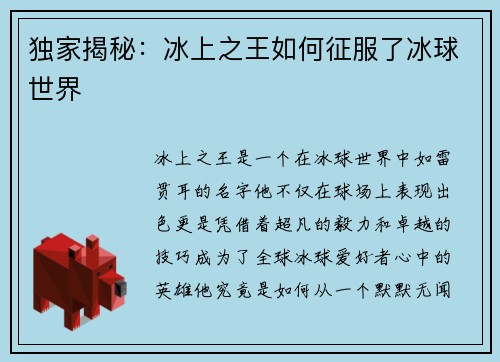 独家揭秘：冰上之王如何征服了冰球世界